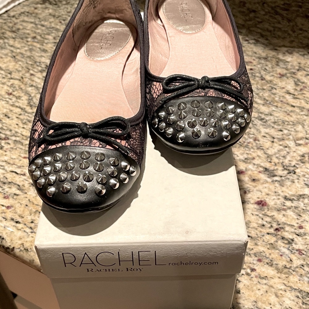 RACHEL Rachel Roy Black and Tan Studded Flats